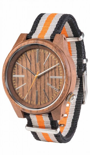 WEWOOD TORPEDO NUT ORANGE,Holzuhr,Armbanduhr,gestreiftes Nylonarmband,unisex,nut