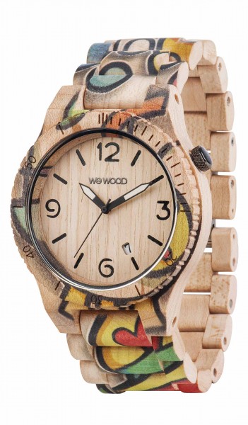 WEWOOD ALPHA WOOP EYES,Holzuhr,Armbanduhr,unisex,beige-graphisch